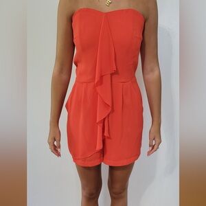 Express Strapless Orange Ruffle Jumpsuit